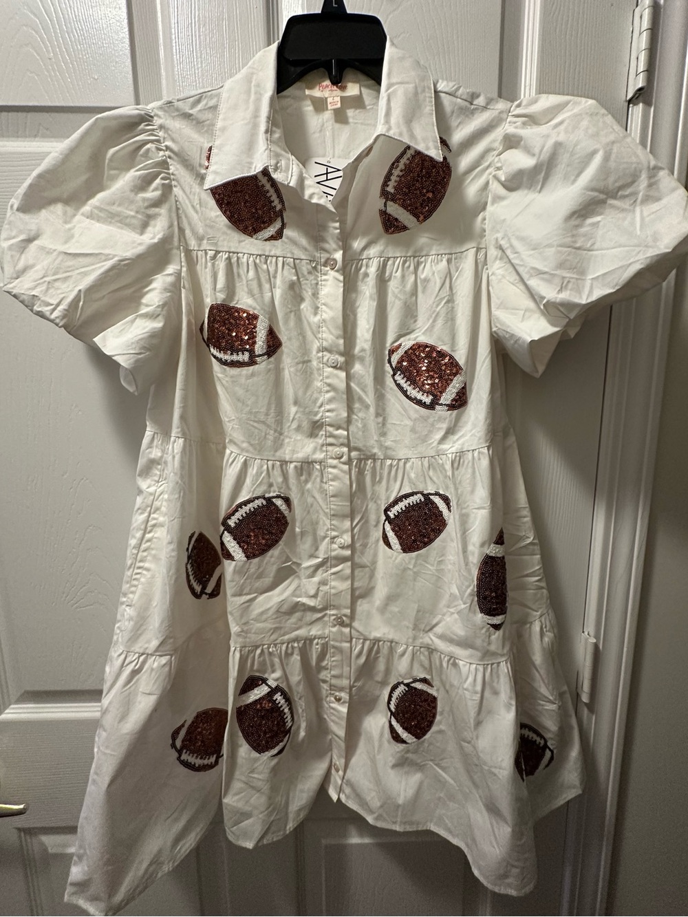Peach Love California White Sequin Football Tiered Mini Dress - Large - NWT